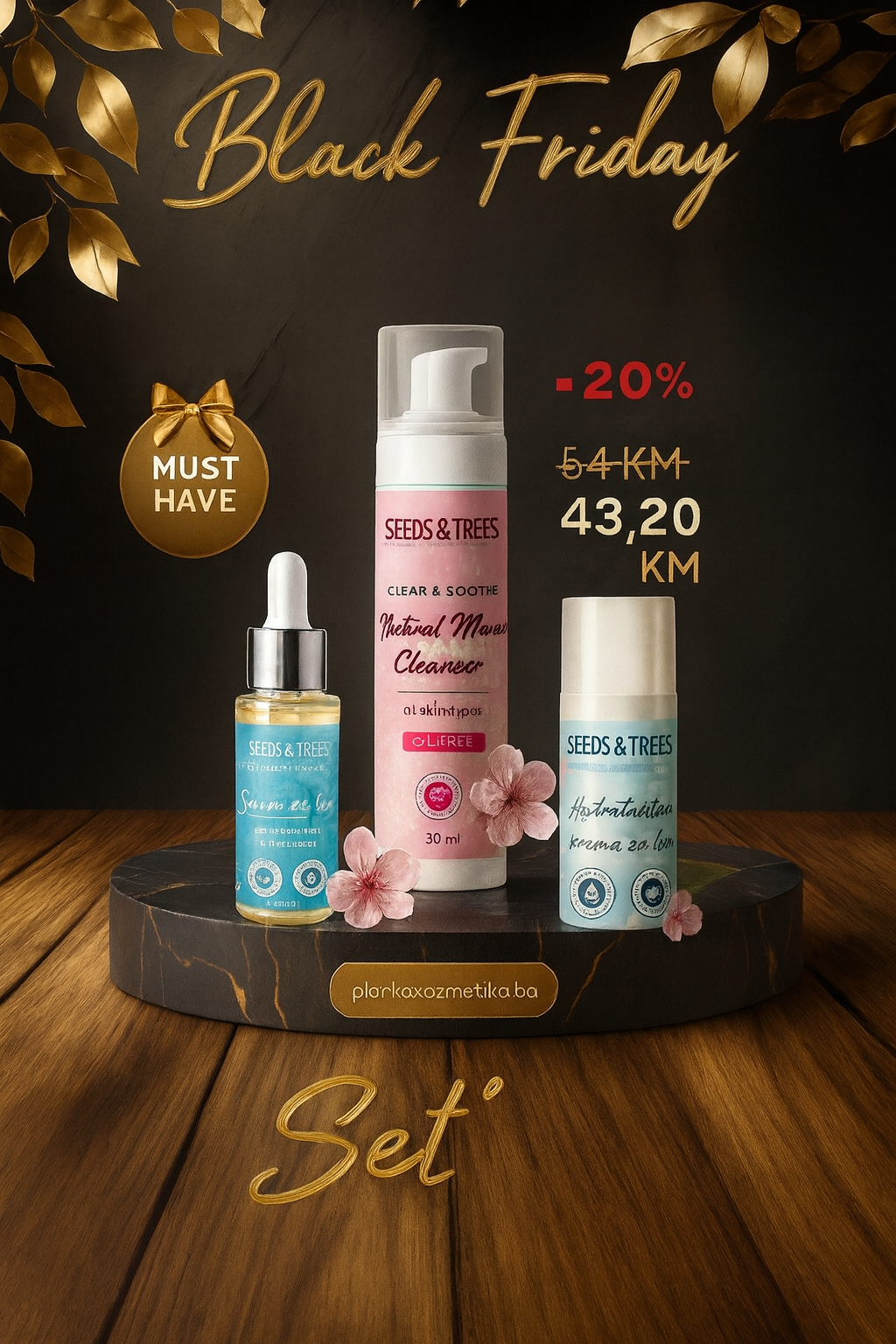 3u1 Set za blistavu kožu (serum za lice sa uljem avokada i makadamije, pjenasta umivalica za čišćenje lica i hidratantna krema za lice)